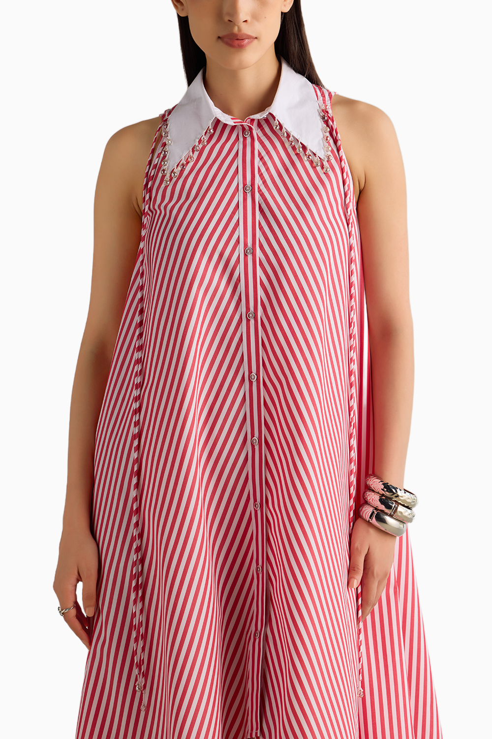 Red Stripe High Low Dress