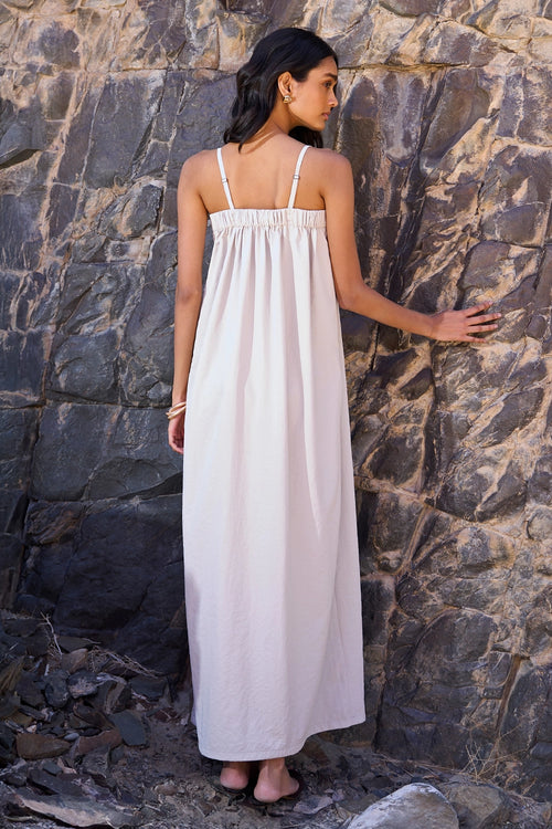 Off Shoulder Pearl Poplin Midi