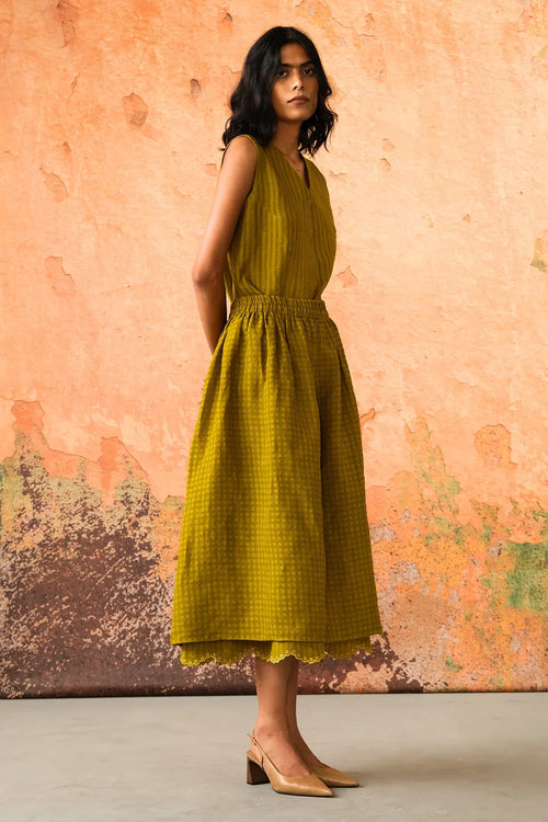 Leaf Green Mavi Jacket with Top and Skirt