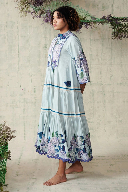 Sky Blue Hydrangea Full Sleeve Dress