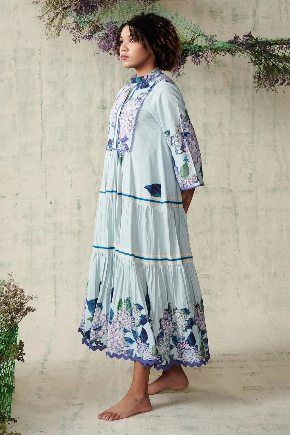 Sky Blue Hydrangea Full Sleeve Dress