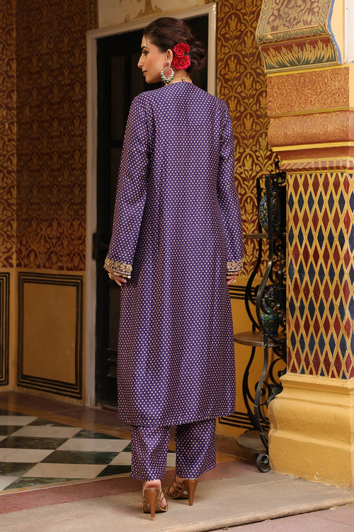 Ahista Purple Printed Pakhi Yoke Straight Kurta Set