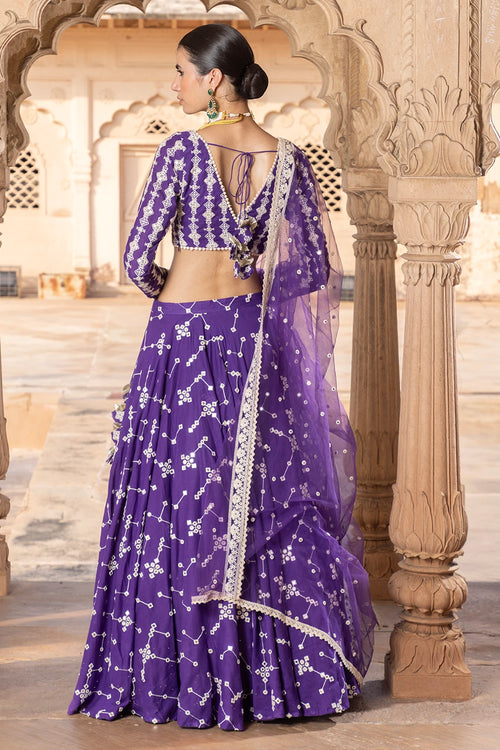 Purple SK-BK Lehenga with Embroidered Dupatta