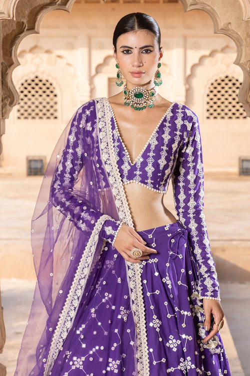 Purple SK-BK Lehenga with Embroidered Dupatta