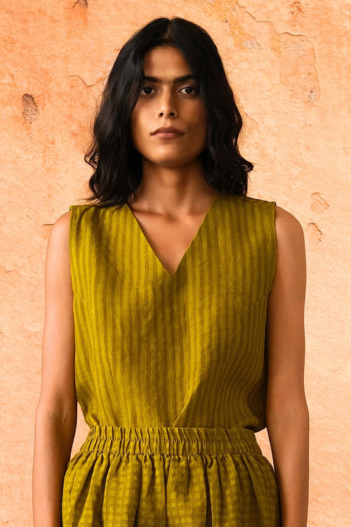Leaf Green Mavi Jacket with Top and Skirt