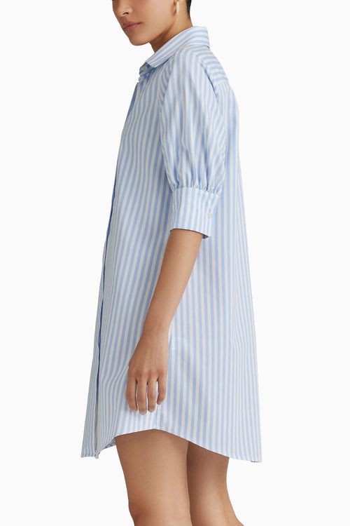 Blue Striped Short Shirt Dress