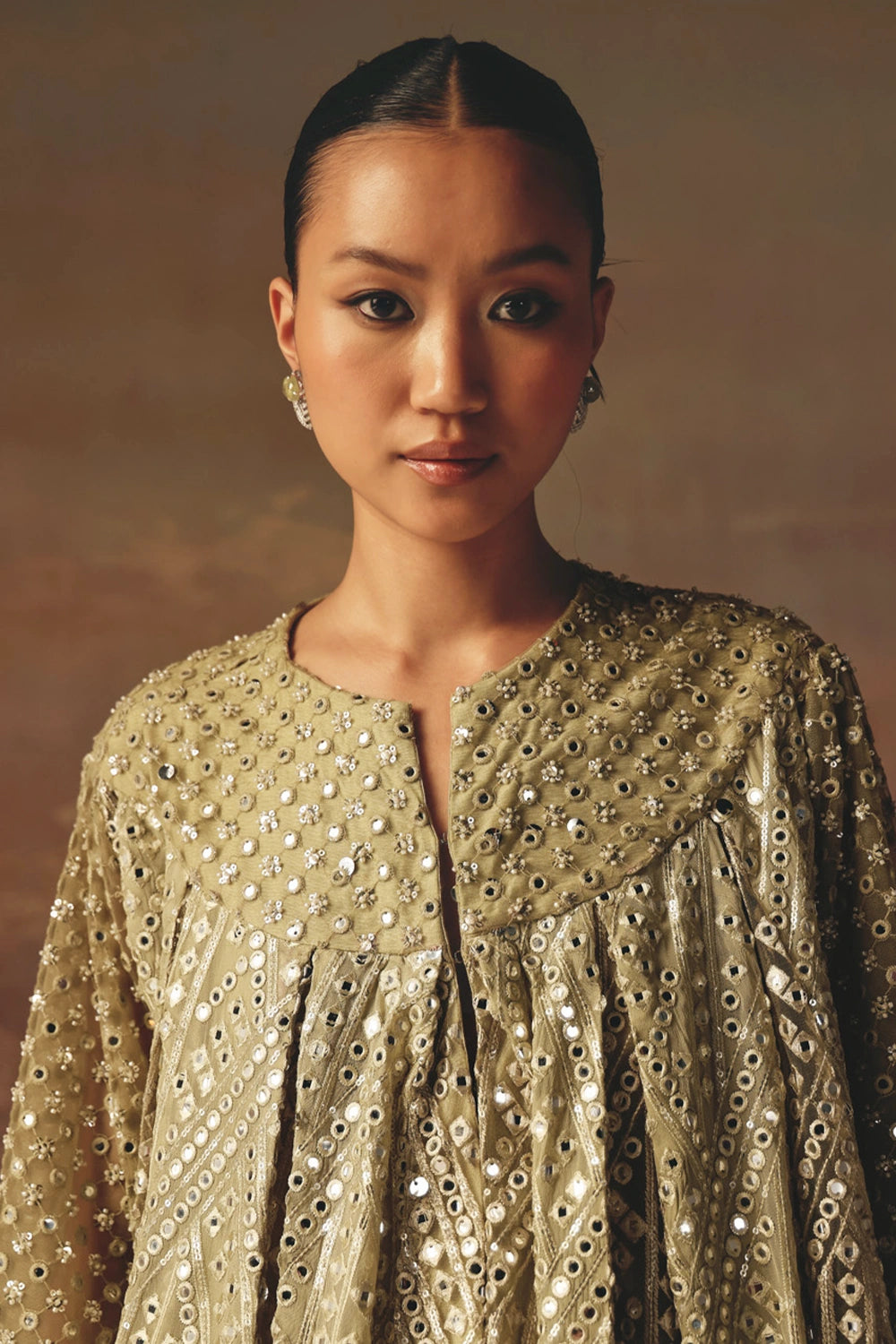 Sage Green A-Line Box Pleat Dress Jacket with Straight Pants