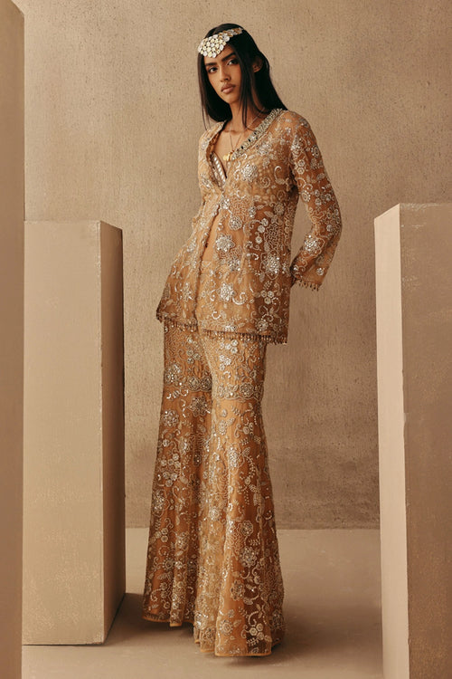 Peach Hand Embroidered Mirrorwork Blazer