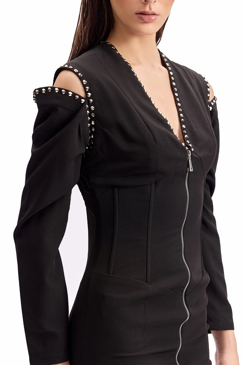 Studded Cold-Shoulder Dress