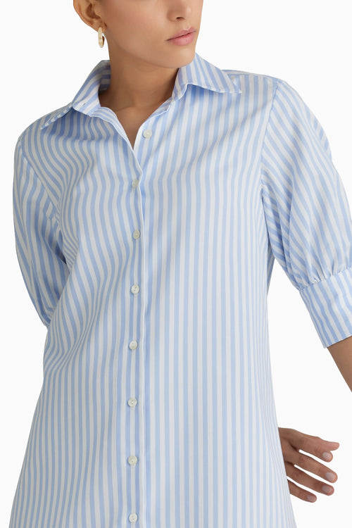 Blue Striped Short Shirt Dress