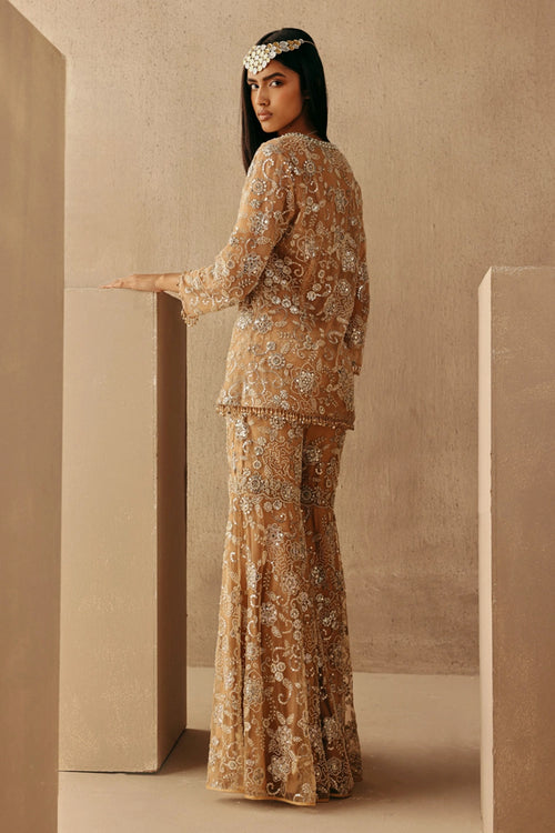 Peach Hand Embroidered Mirrorwork Blazer