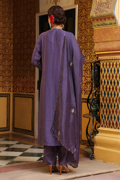 Ahista Purple Printed Pakhi Yoke Straight Kurta Set With Dupatta