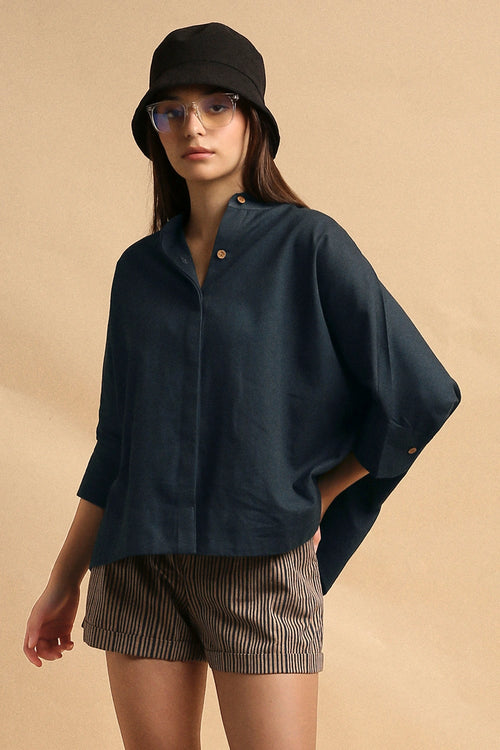 Charcoal Oversized Ret Shirt And Brown Striped PL Shorts Set