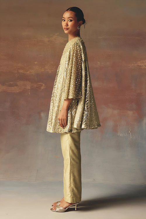 Sage Green A-Line Box Pleat Dress Jacket with Straight Pants