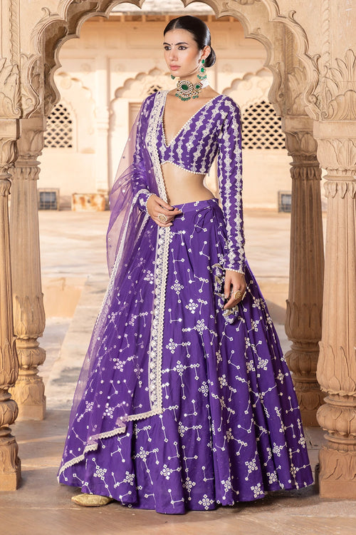Purple SK-BK Lehenga with Embroidered Dupatta