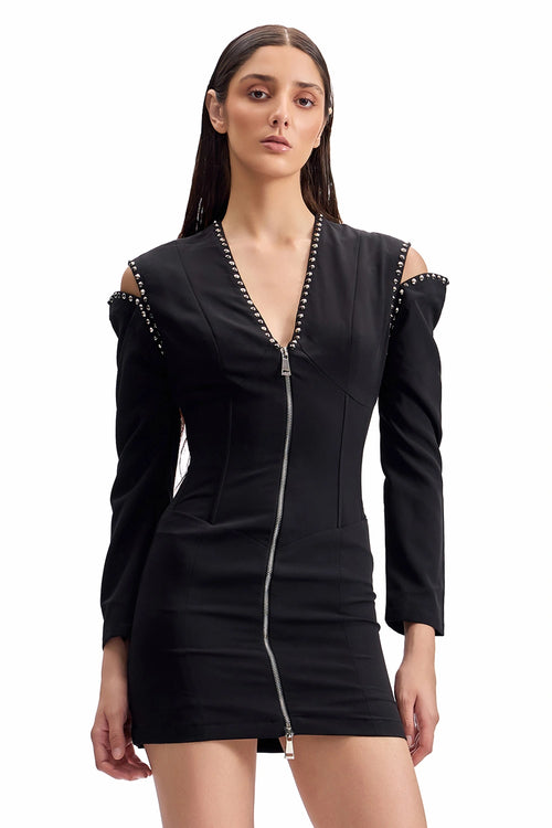 Studded Cold-Shoulder Dress