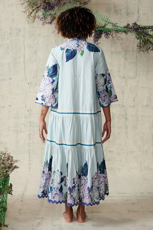 Sky Blue Hydrangea Full Sleeve Dress