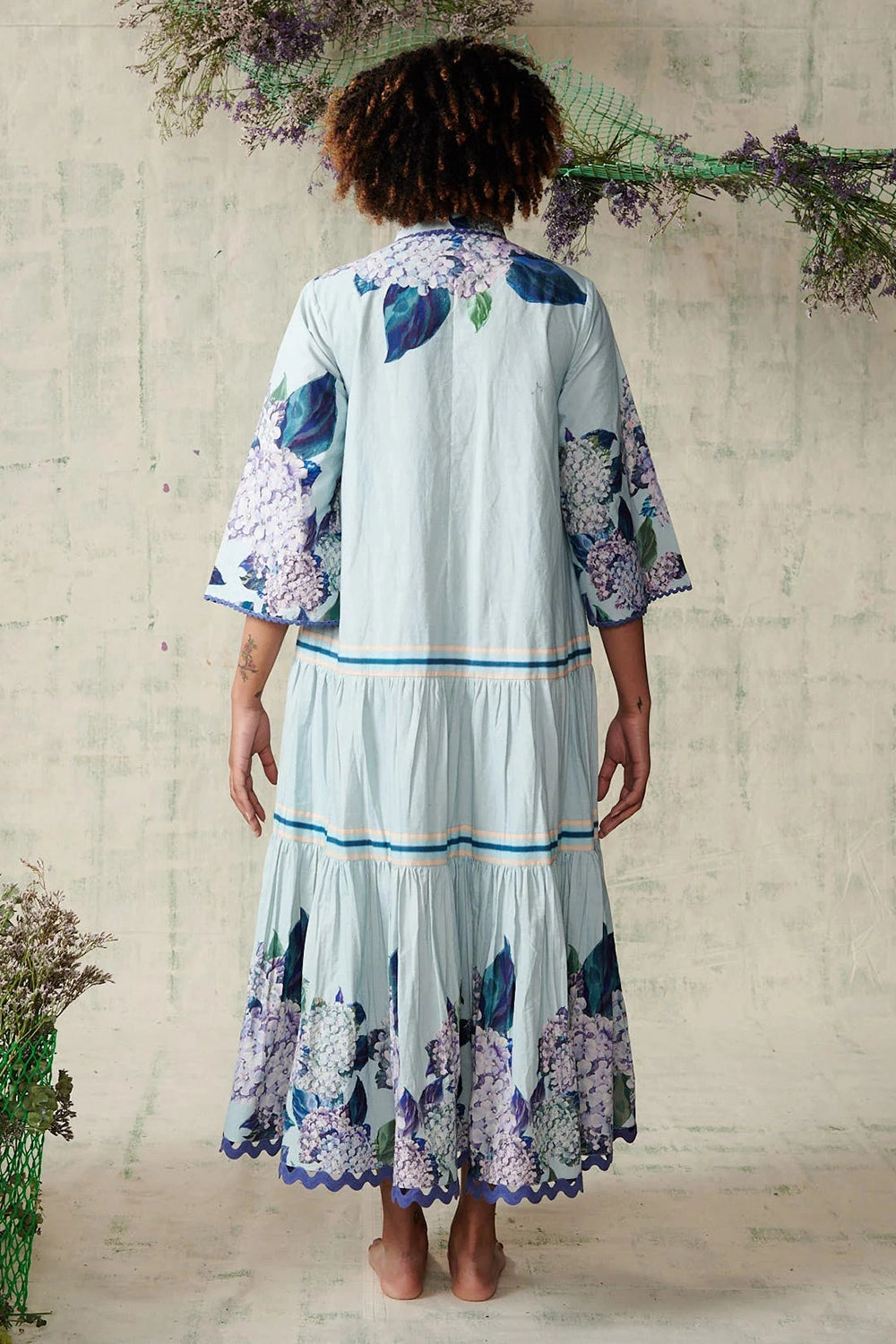 Sky Blue Hydrangea Full Sleeve Dress