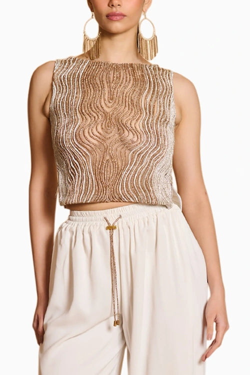 Spectrum Gold & Silver Crystal Rope Sheer Top