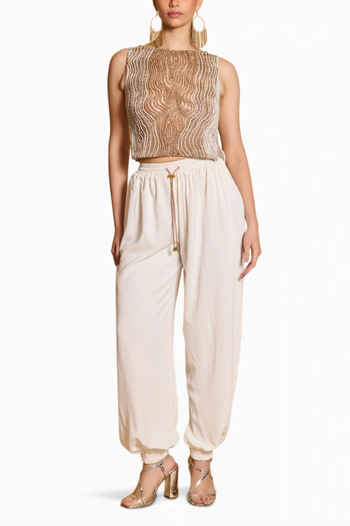 Spectrum Gold & Silver Crystal Rope Sheer Top With Joggers