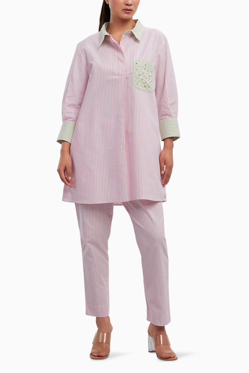 Stripe Pearl Swarovski Pocket Shirt