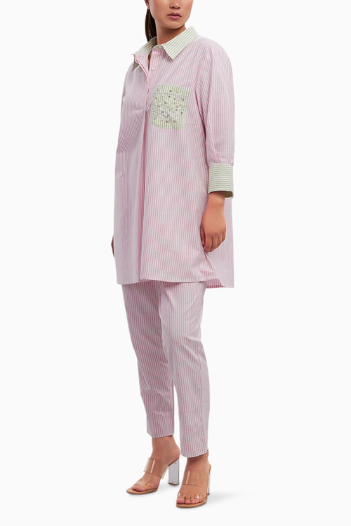 Stripe Pearl Swarovski Pocket Shirt
