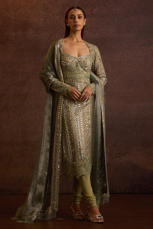 Tamira Fully Embellished Mirror Lace Straight Fit Long Kurta Set
