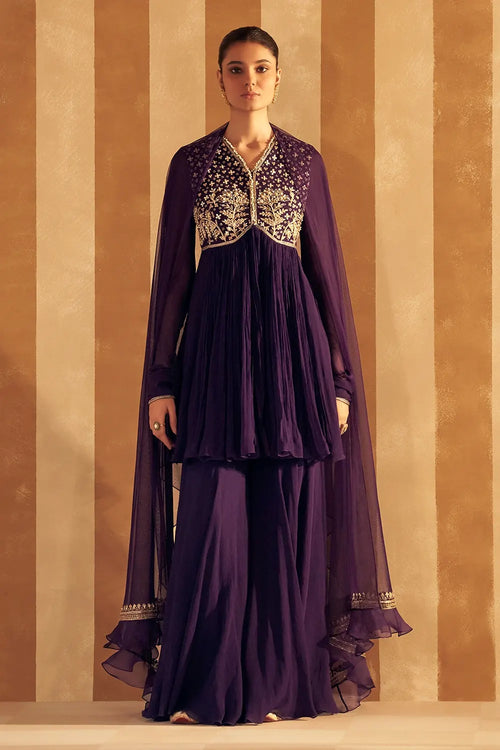 Anjum Purple Short Anarkali Set