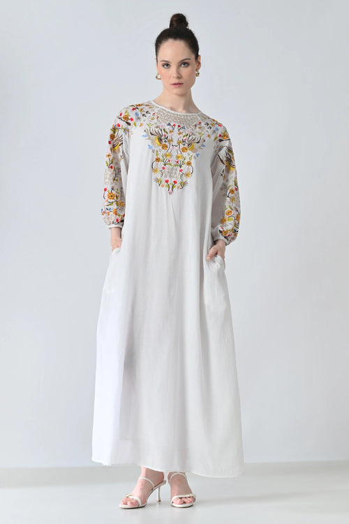 Ivory Floral Embroidered Dress