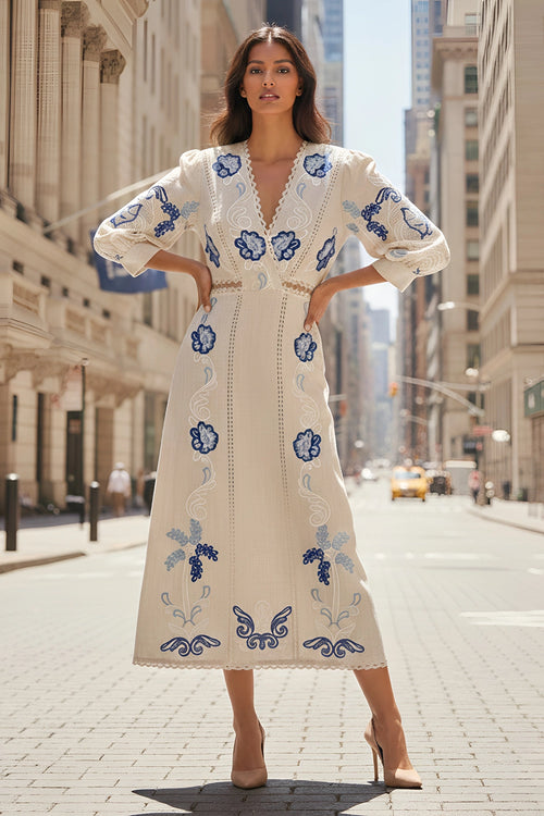 Bird Paradise Beige Midi Dress