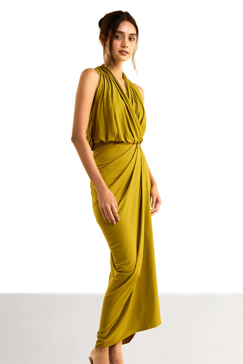 Halter Neck Front Overlap Knit Dress