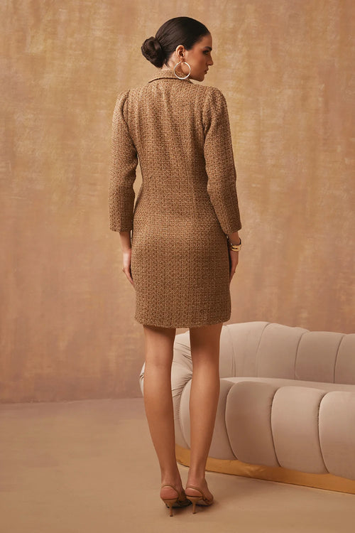 Gold Metallic Tweed Blazer Dress