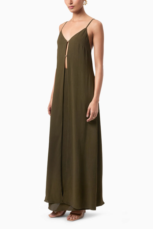 Olive Front Slit Drape Top