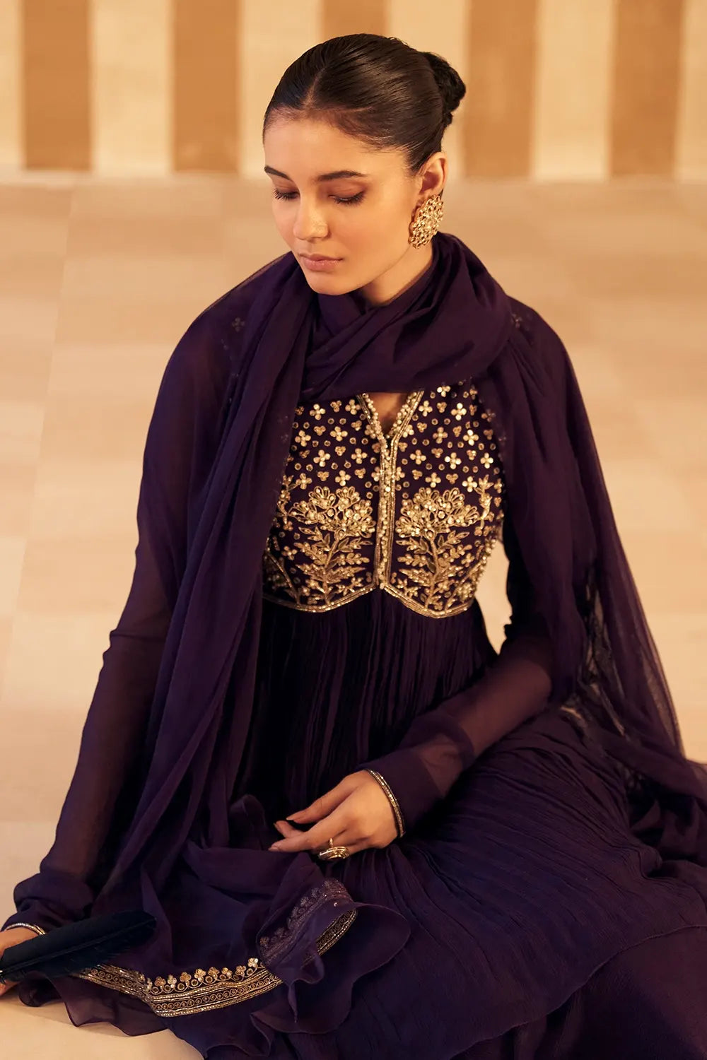 Anjum Purple Short Anarkali Set