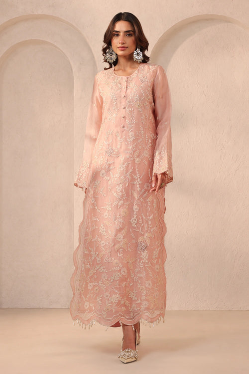 Vaayu Light Pink Heavy Jaal Scallop Kurta Set