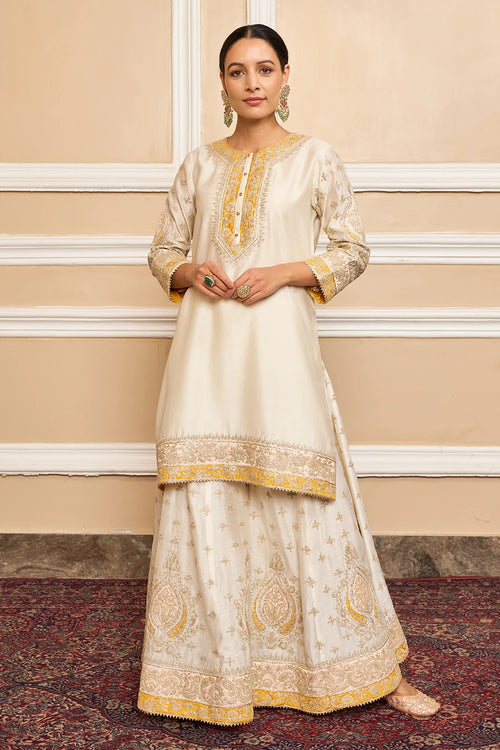 Raina Daisy Ivory Kurta with Sharara and Dupatta
