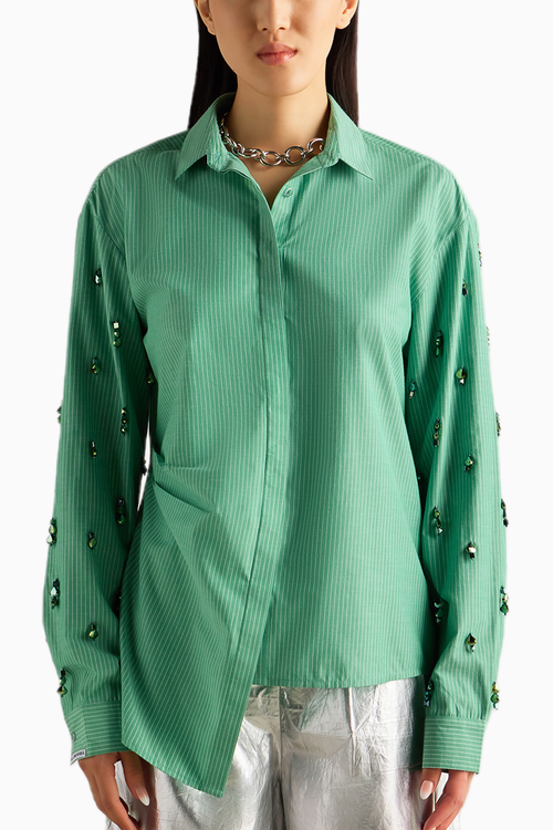 Green Stripe Asymmetrical Shirt