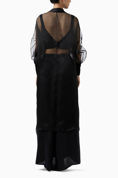 Black Dupion Silk Knotted Skirt