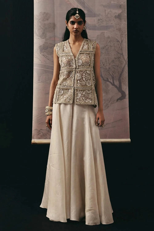 Silver Flared Skirt Pants