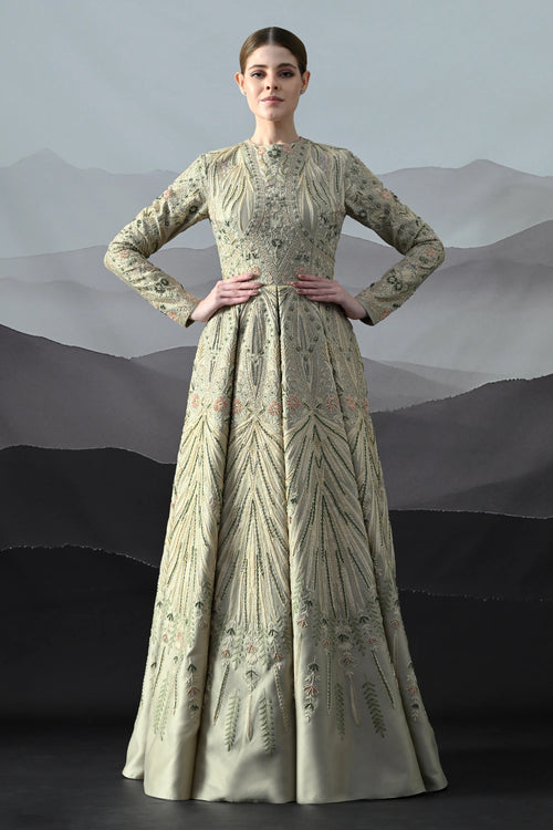 Grey Gown With Artisanal Hand Embroidery