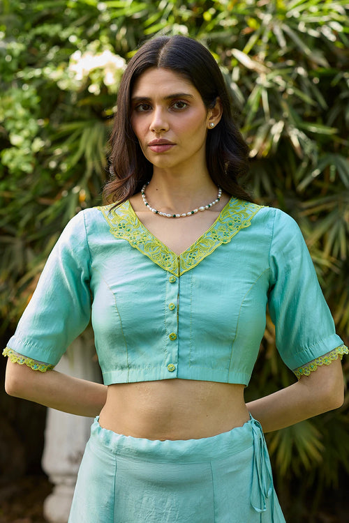 English Morning Blue Embroidered Blouse