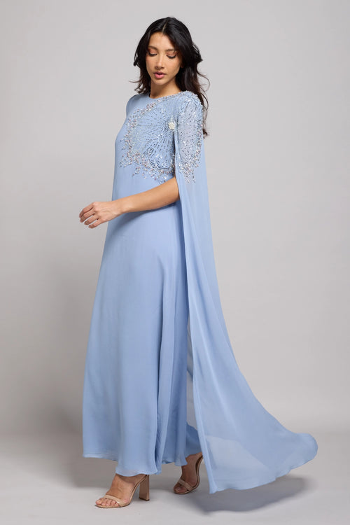 Ice Blue Crystal And Beadwork Jalabiya