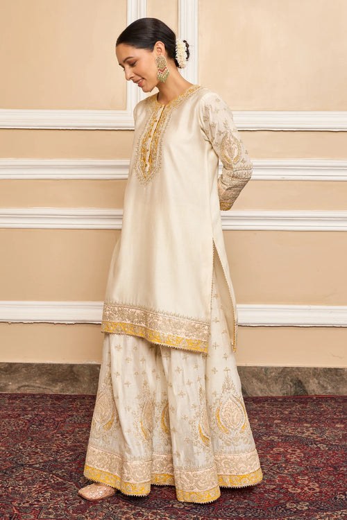 Raina Daisy Ivory Kurta with Sharara and Dupatta