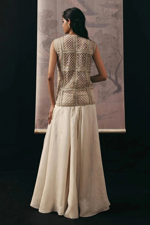 Silver Flared Skirt Pants