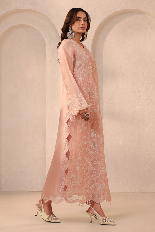 Vaayu Light Pink Heavy Jaal Scallop Kurta Set