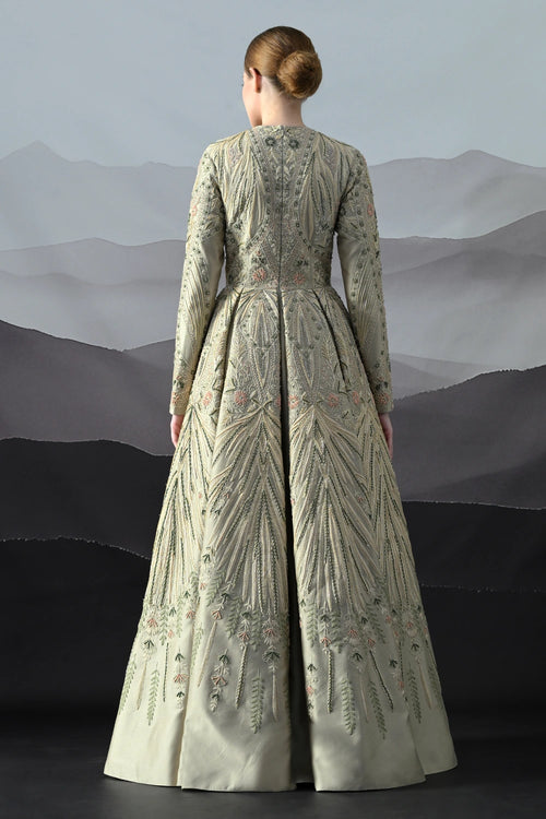 Grey Gown With Artisanal Hand Embroidery