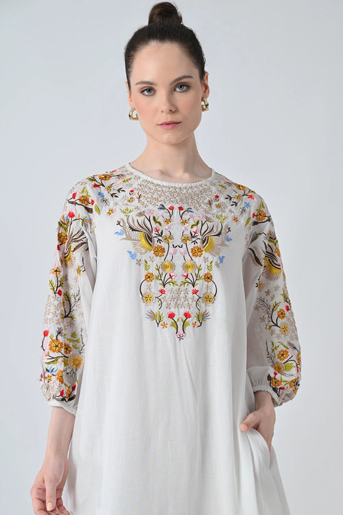 Ivory Floral Embroidered Dress