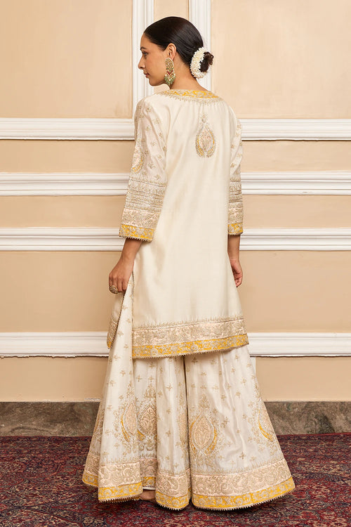Raina Daisy Ivory Kurta with Sharara and Dupatta
