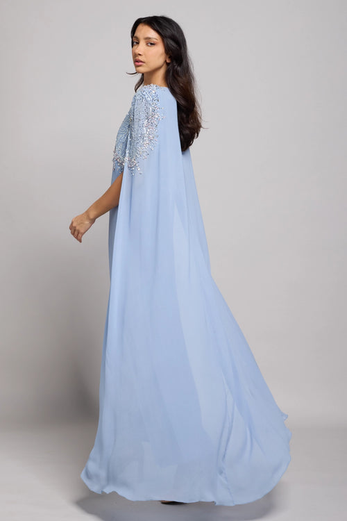 Ice Blue Crystal And Beadwork Jalabiya