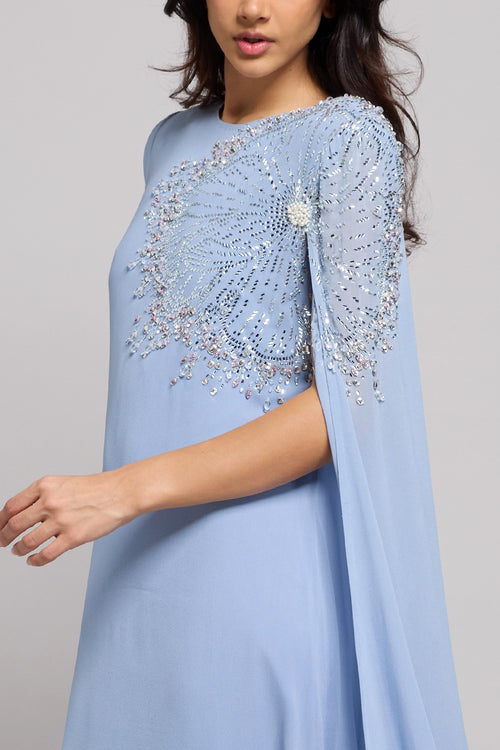Ice Blue Crystal And Beadwork Jalabiya